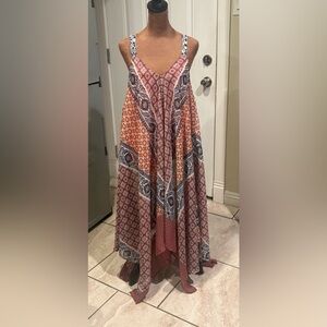 Magic Asymmetrical Patchwork Dress - Orange and Purple